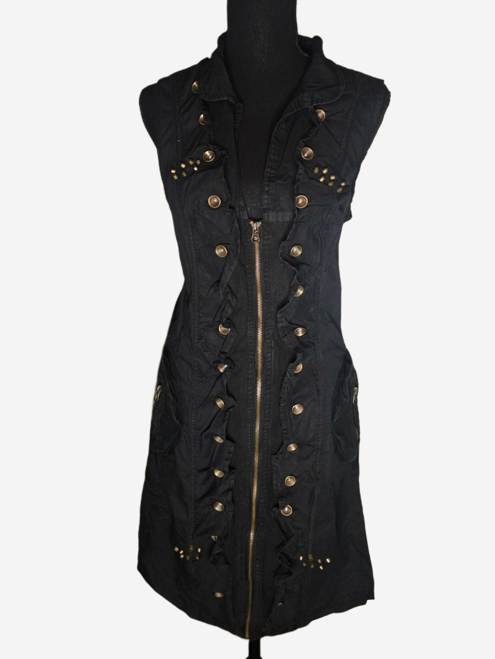 Y2k Desigual Black Sleeveless Subversive Cargo Zip Dress!